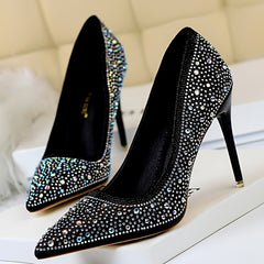 Glitter Rhinestone Wedding Shoes Pointed Toe Stiletto Heeled Pumps