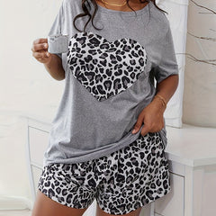 Heart Leopard Lounge Set Top & Shorts