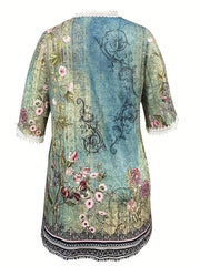 Floral Print Lace Trim Cardigan