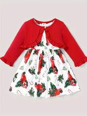 2pcs Toddler Girls Halloween Sets - Ruffle Trim Cardigan & Pumpkin Dress