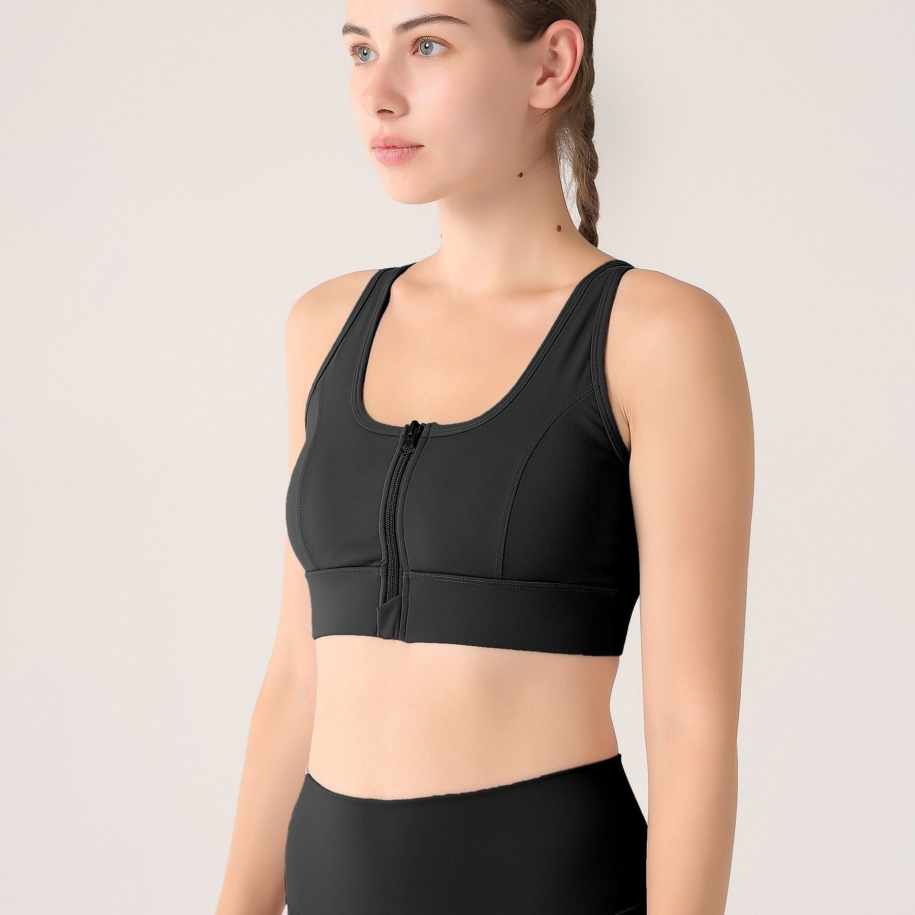 Zipper Gathered Fitness Sports Bra Women's Lingerie