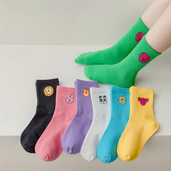 3 Pairs Girls Cartoon Pattern Socks Candy Breathable Comfy Children's Socks