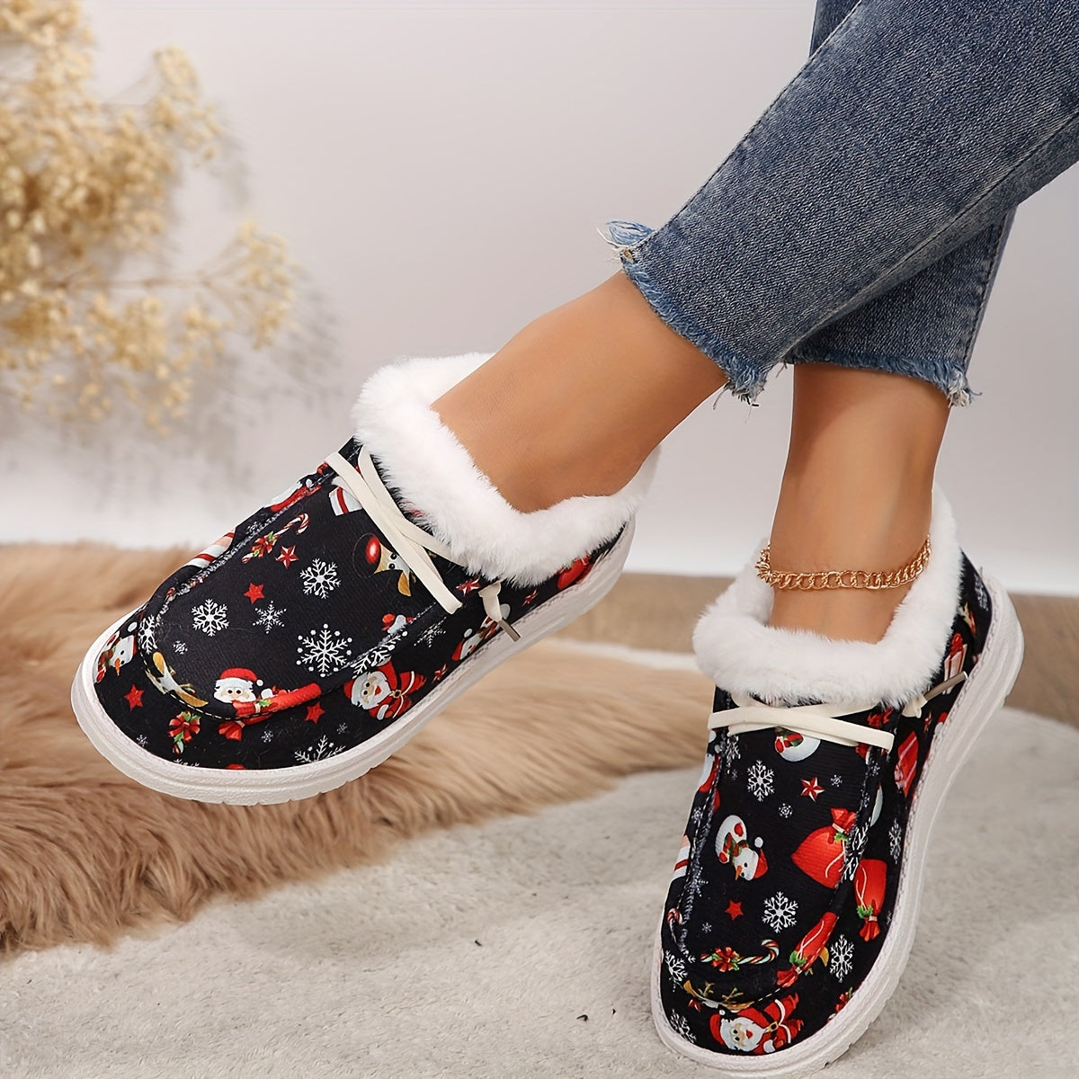 Christmas Snowman & Santa Claus Pattern Warm Snow Shoes Women's Footwear