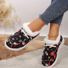 Christmas Snowman & Santa Claus Pattern Warm Snow Shoes Women's Footwear