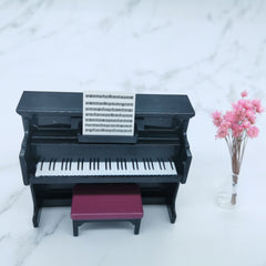 Mini Piano Dollhouse Accessories with Stool and Music Score
