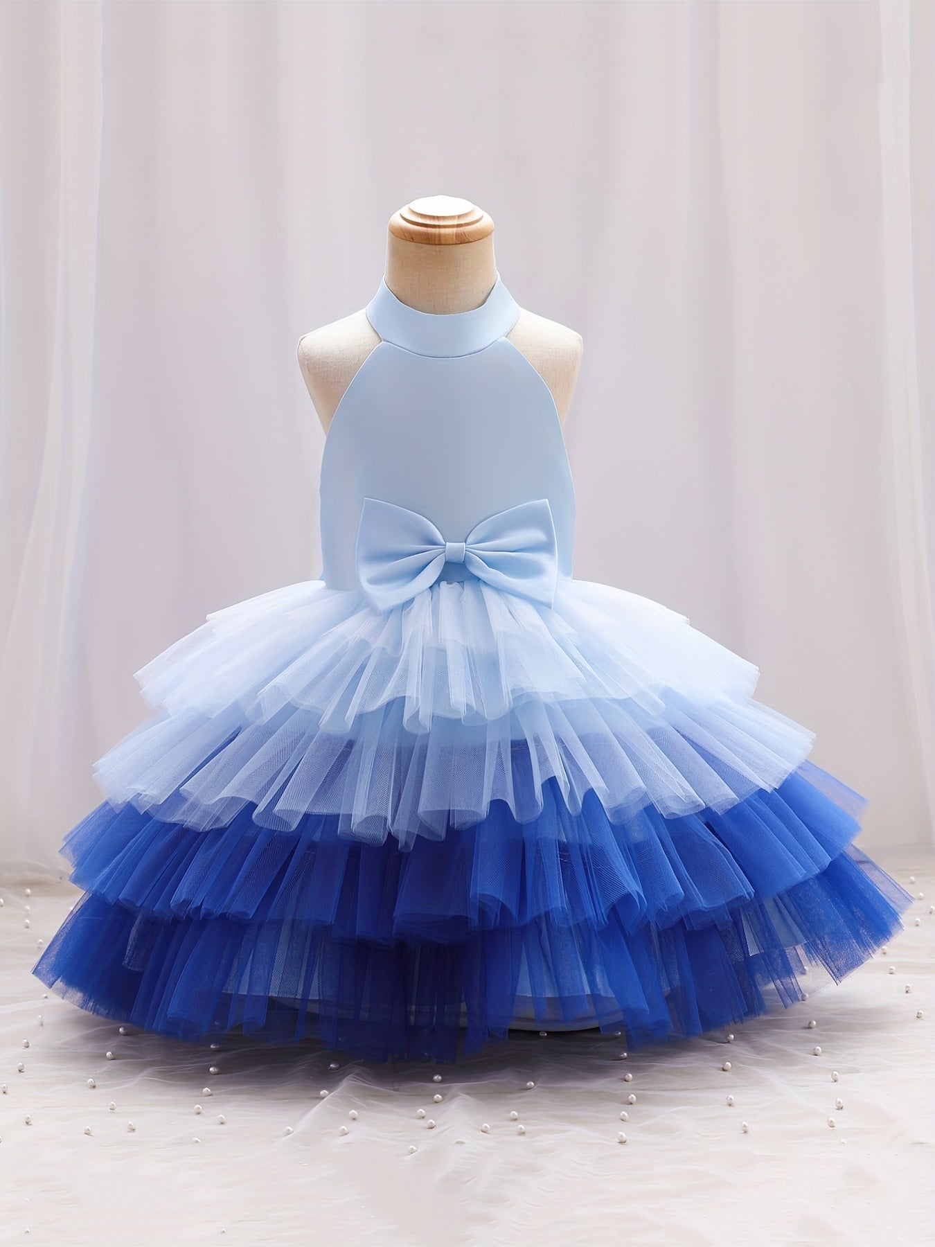 Girls Sleeveless Mesh Princess Dress With Bow