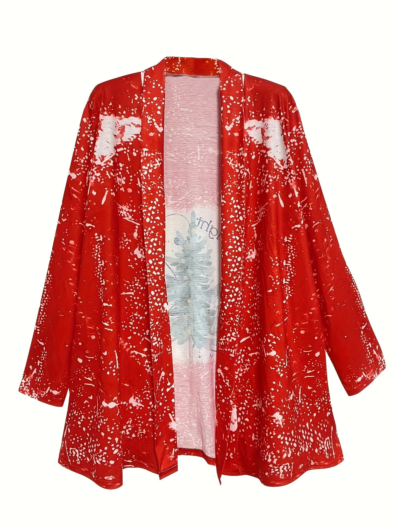 Christmas Casual Cardigan Women's Plus Tree & Letter Print