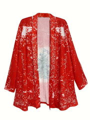 Christmas Casual Cardigan Women's Plus Tree & Letter Print