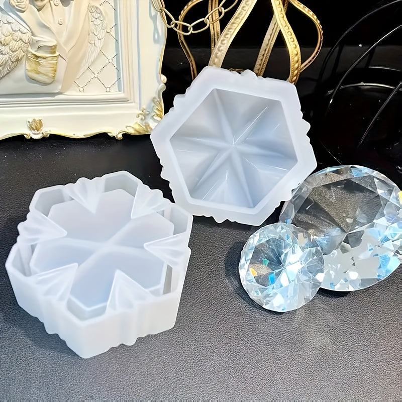 Snowflake Box Resin Mold with Lid Jewelry Jar Silicone Mold DIY Candy