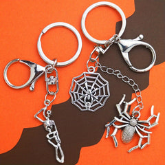 Gothic Punk Style Skull Spider Web Keychain Metal Keyring Halloween Gift