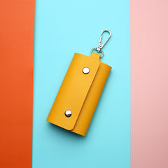 Unisex PU Leather Keychain Car Key Holder Snap Closure Bag Key Ring Pouch