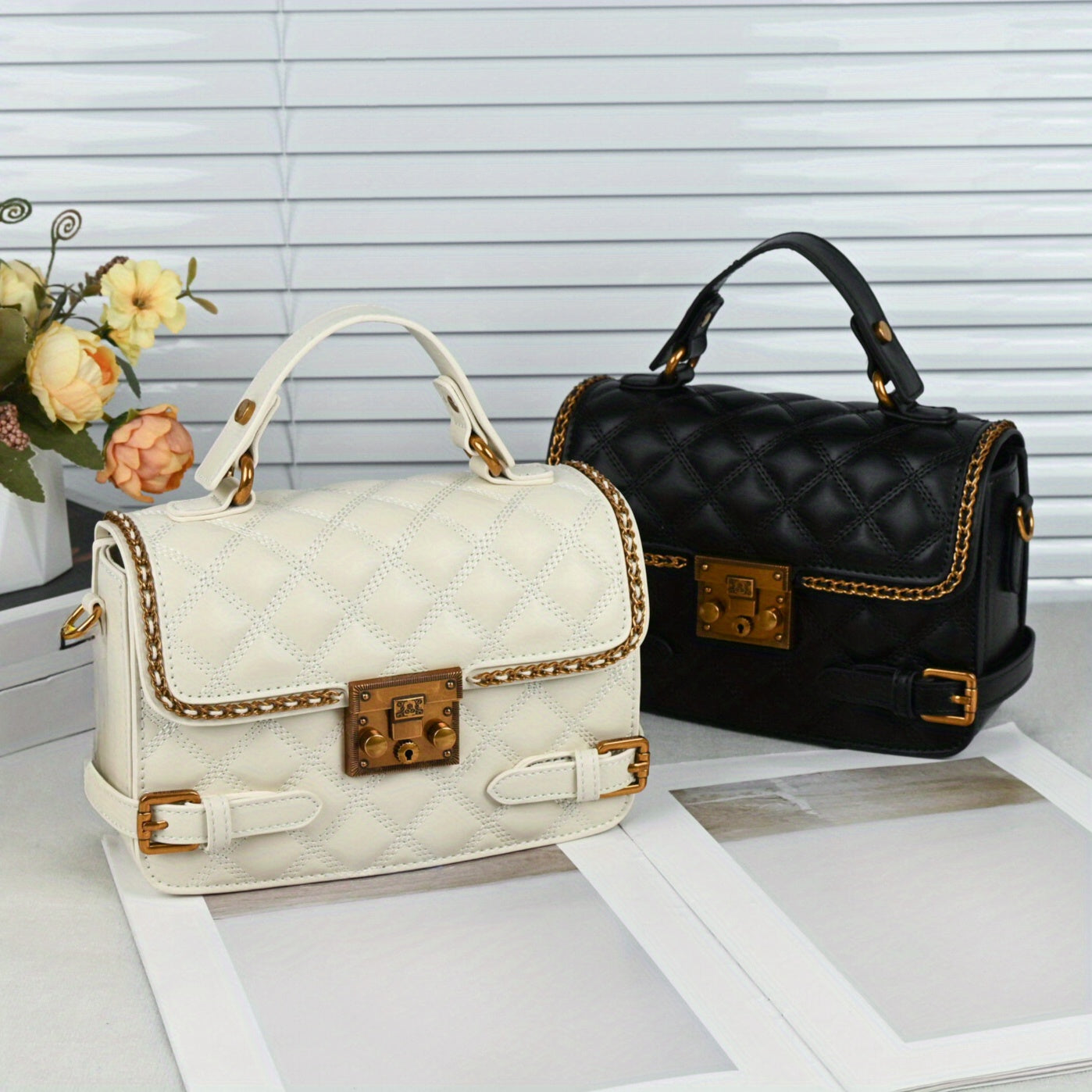 Quilted Crossbody Bag for Women with Detachable Strap
