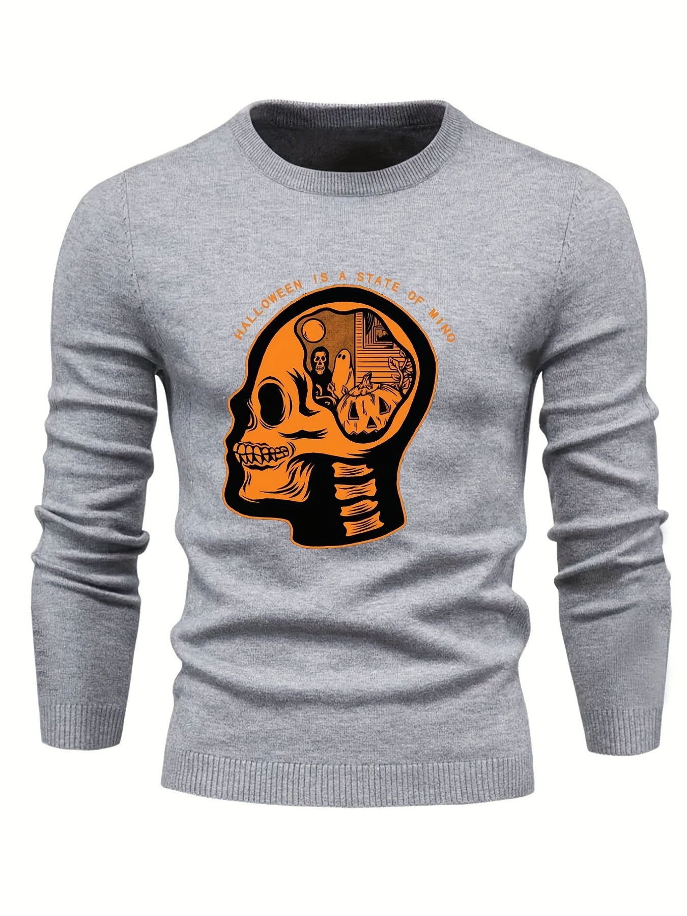 Cartoon Skeleton & Ghost Slim Warm Sweater Men's Casual Retro Style