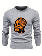 Cartoon Skeleton & Ghost Slim Warm Sweater Men's Casual Retro Style