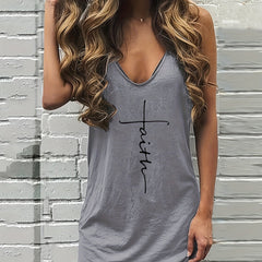 Women's Casual Grey Print Tank Loose Dress