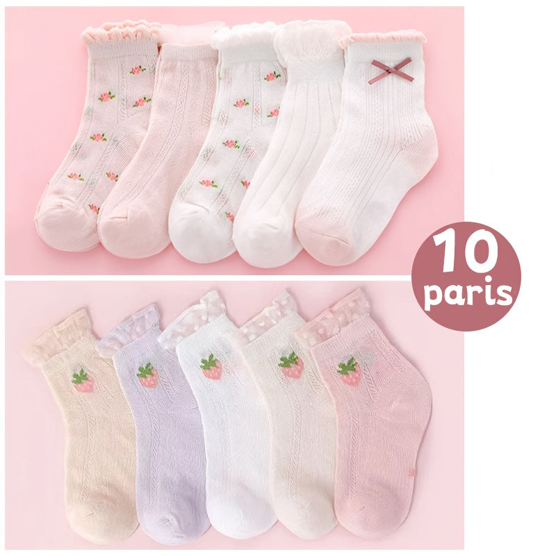 Girls Kids Flowers Pattern Socks Breathable Comfy Socks Spring Summer Children's