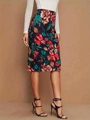 Floral Print High Waist Bodycon Skirt Spring Summer Women's Clothing