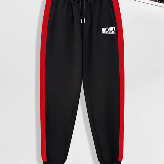 Funny Saying Pattern Print Men's Pants Drawstring Comfy Active Stretch Trousers