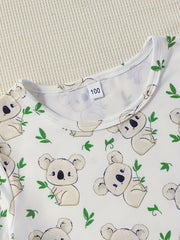 2pcs Toddler Girls Bear Graphic Pajama Set Crew Neck Long Sleeve T Shirt & Pants