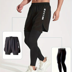 Men's 2-in-1 Compression Shorts Quick Drying Active Leggings