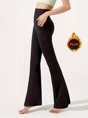Fleece Lined Yoga Flared Pants Warm High Waist Fitness Bell Bottoms