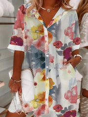 Women's Floral Half Sleeve Polo Neck Blouse