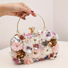 Small Rhinestone Clutch Bag Mini Flower Evening Bag for Women's Party