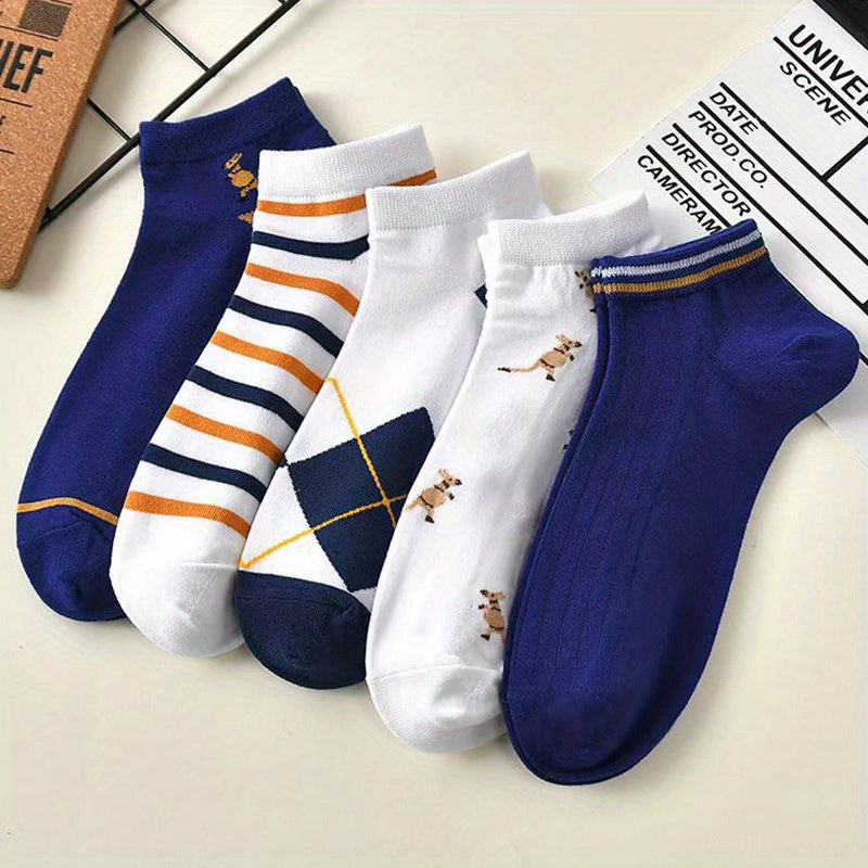 5 Pairs Kangaroo Print & Striped Low Cut Women's Socks