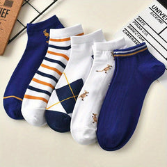 5 Pairs Kangaroo Print & Striped Low Cut Women's Socks