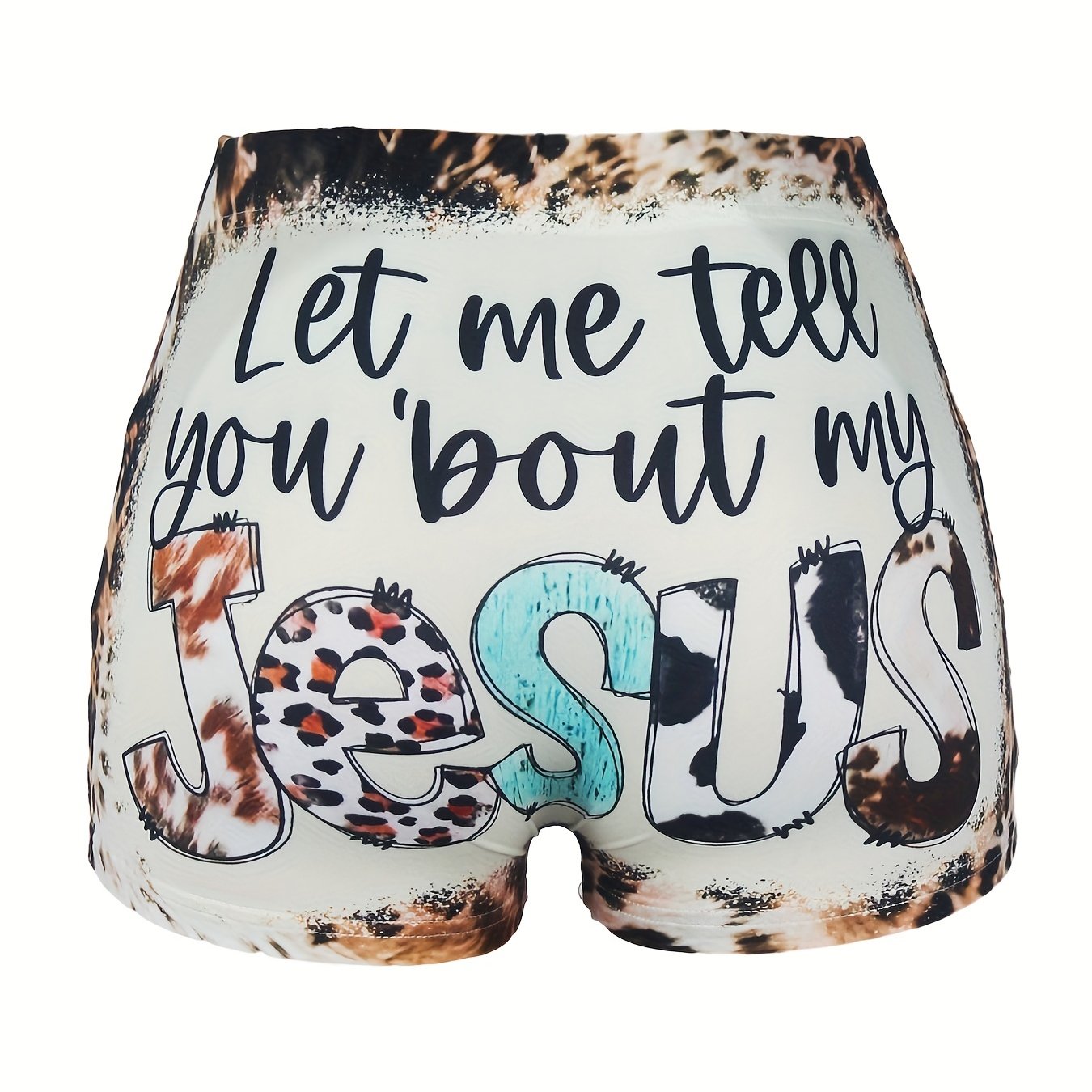JESUS Print Skinny Shorts Casual Shorts Women's Clothing