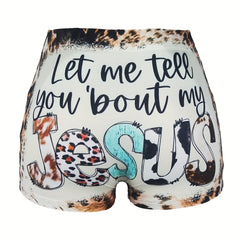 JESUS Print Skinny Shorts Casual Shorts Women's Clothing