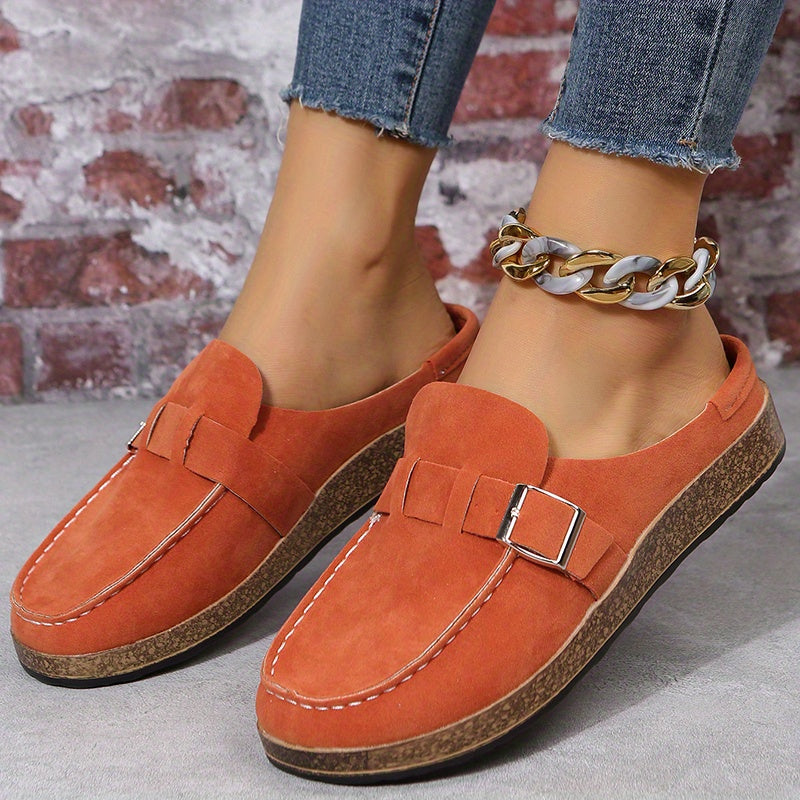 Retro Buckle Suede Slippers Casual Flat Clogs