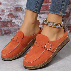 Retro Buckle Suede Slippers Casual Flat Clogs