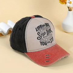 Distressed Ripped Baseball Cap Letter Printed Vintage Washed Block Sun Hat
