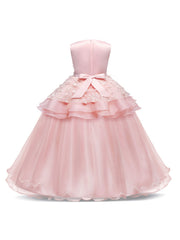 Girls Wedding Pageant Dress Long Tulle Bow