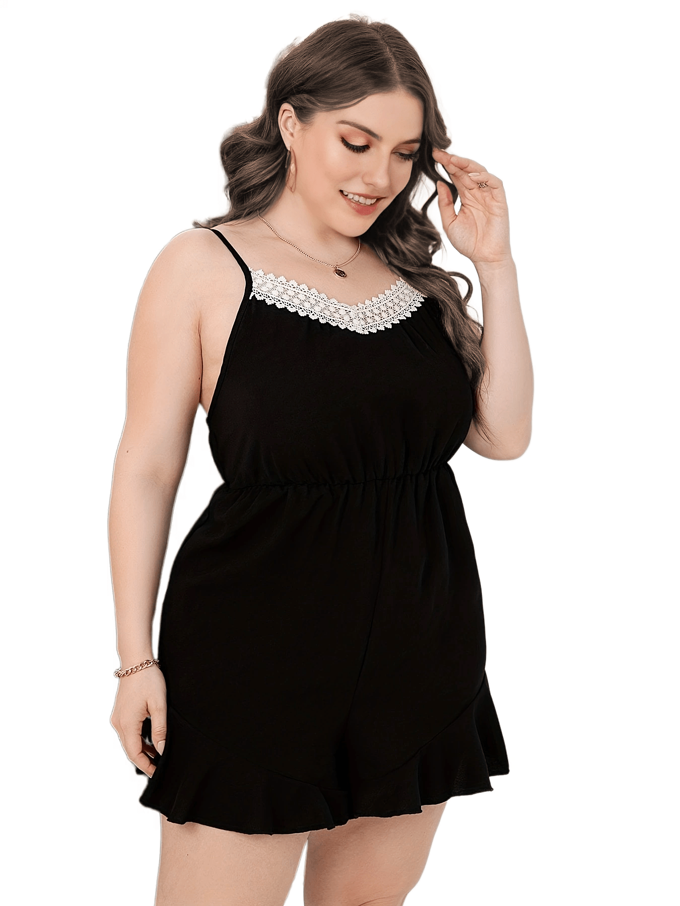 Colorblock Lace Trim Cami Romper