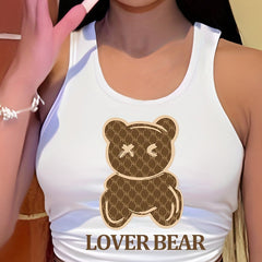 Bear Print Tank Top Sleeveless Crew Neck Casual