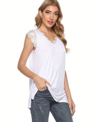 Lace Trim V Neck Tank Top Women's Sleeveless Summer Casual Top