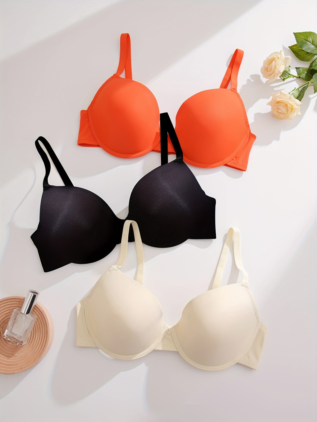 3 Pack Sexy Plus Bras Set Solid & Leopard Print Underwire Everyday 3pcs