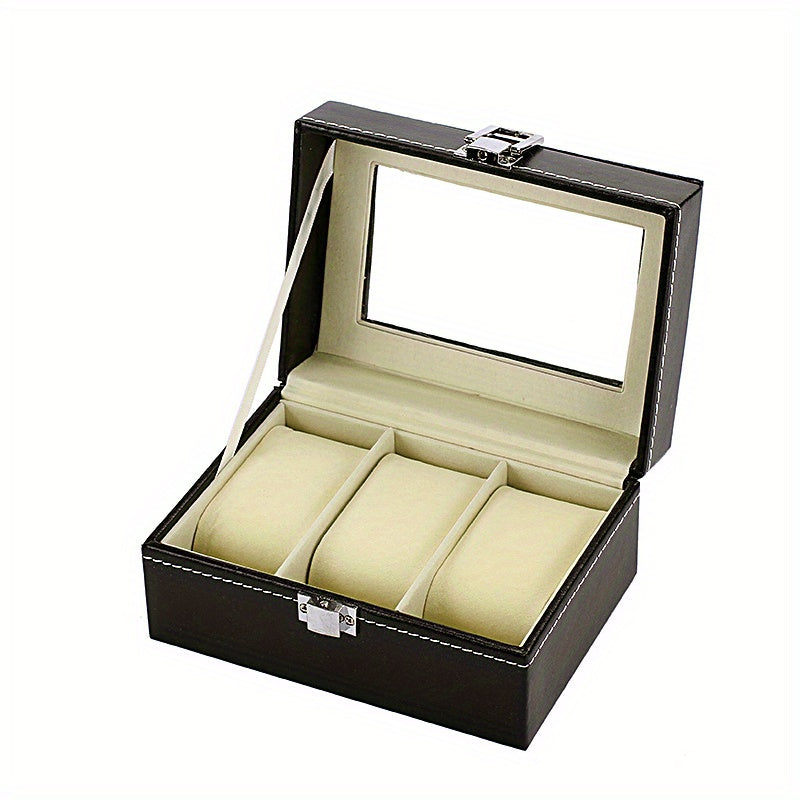 PU Leather Watch Storage Box PVC Material Transparent Frame Box
