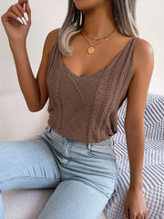 Solid Knit Top Casual V Neck Sleeveless Women's Clothing