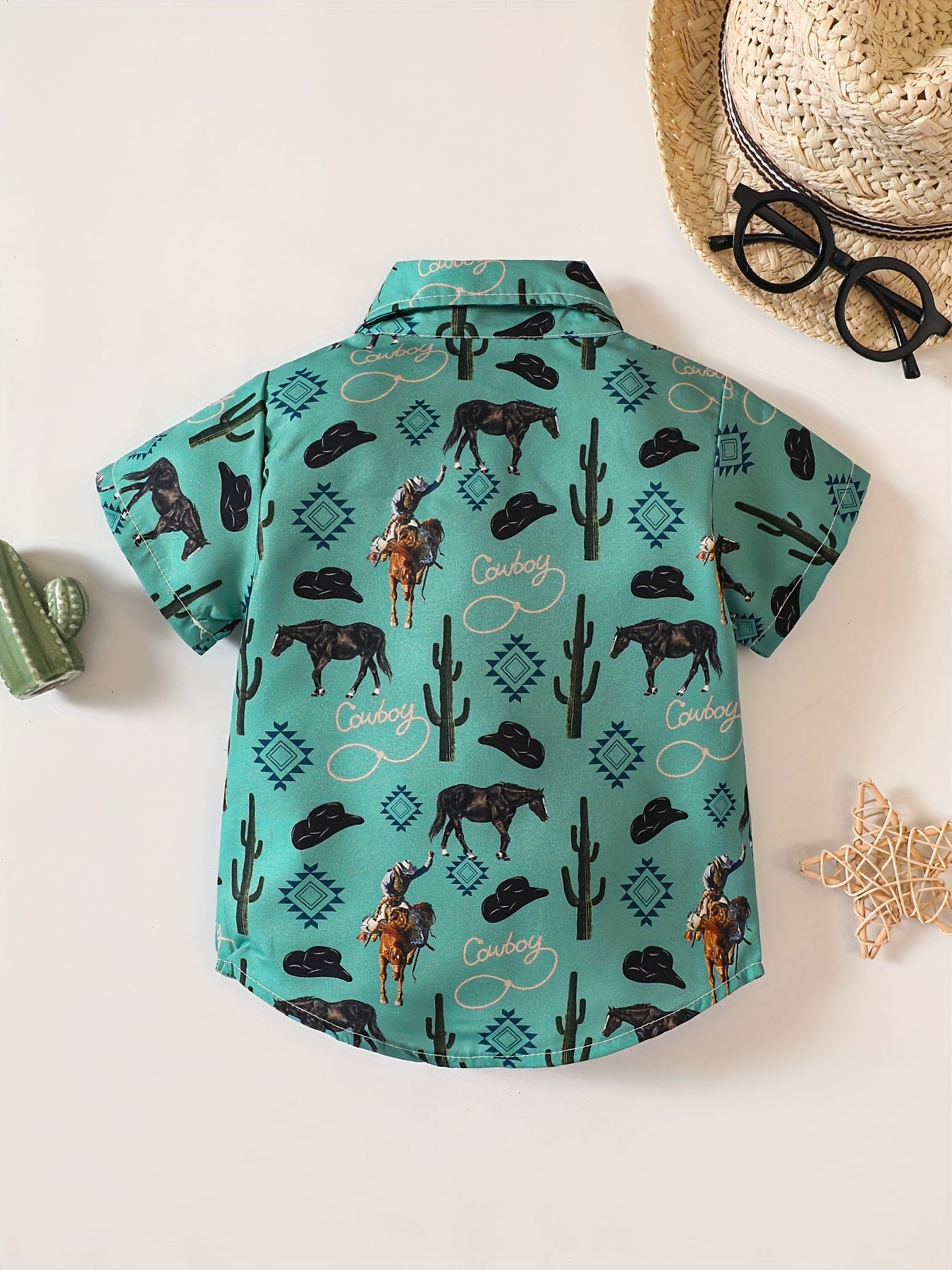 Boys Western Cowboy Farm Print Shirt Short Sleeve Tee Top