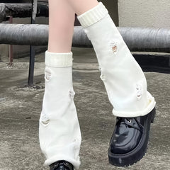 Y2K Ripped Knitted Leg Warmers Knee High Socks Women's Stockings