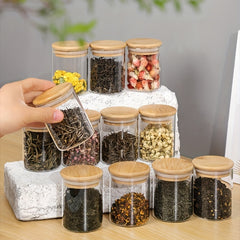 12pcs Glass Storage Jar Candy Jars With Lids Food Container Airtight Bamboo Lid