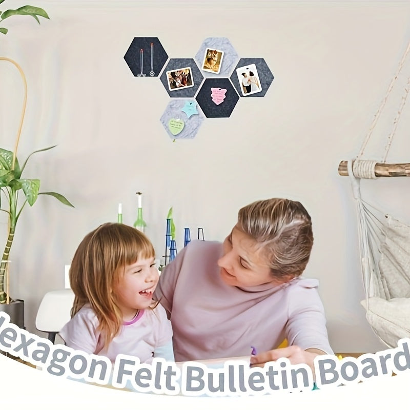 6pcs Gray Hexagon Cork Board Strips with Pushpins Self Adhesive