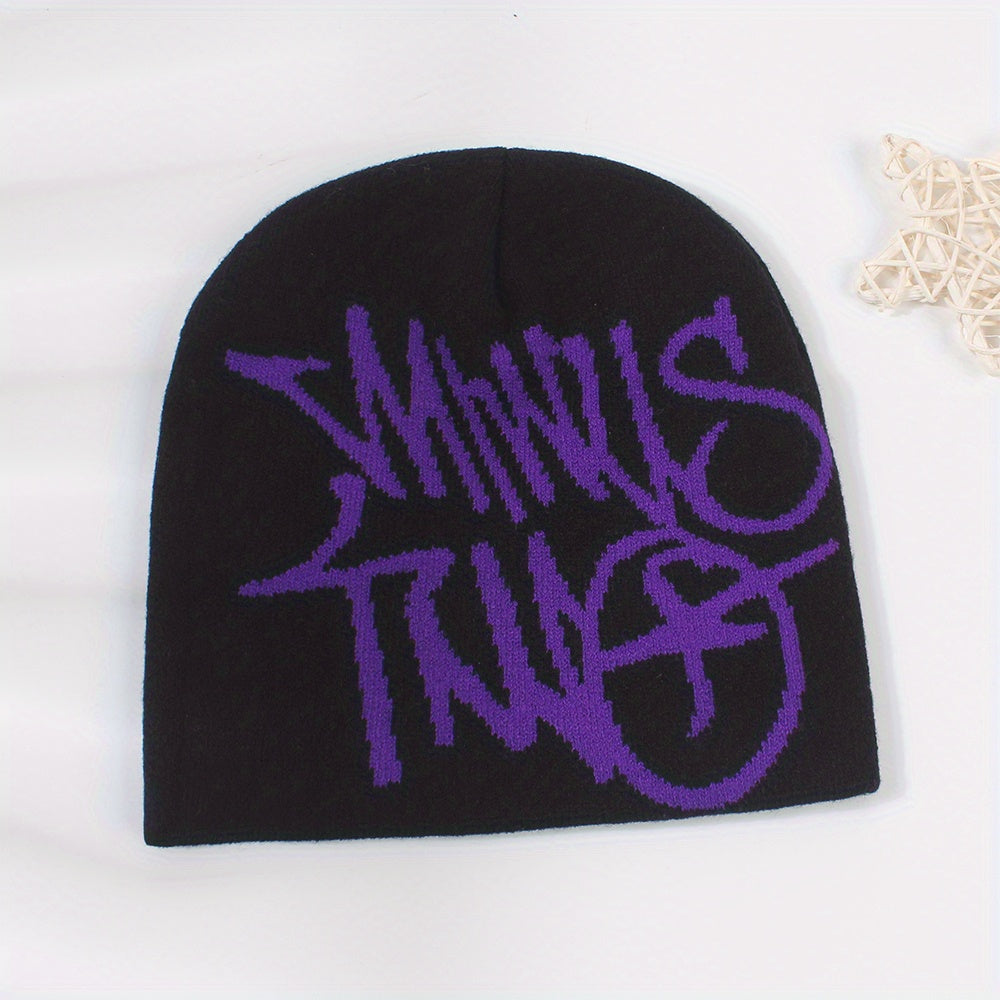 Letter Jacquard Beanie Candy Elastic Skull Cap Y2K Lightweight Knit Hats