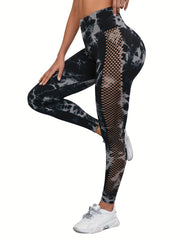 Tie Dye High Stretch Yoga Leggings High Waist Hollow Out Pants