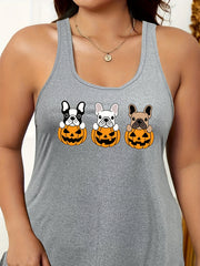 Halloween Dog & Pumpkin Print Tank Sleep Dress
