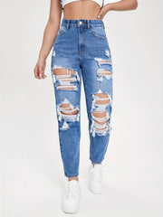 High Rise Distressed Cropped Denim Pants