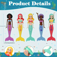 Set of 5 Mermaid Bath Toys - Swim and Dive in Bathtubs, Pools